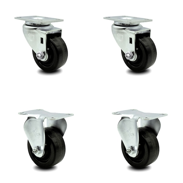 3 Inch Phenolic Wheel Swivel Top Plate Caster Set with 2 Rigid
